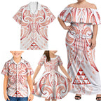 Maori Rugby Custom Ngaru Mangopare Family Matching Off Shoulder Maxi Dress and Hawaiian Shirt Whero Niho Taniwha Motif