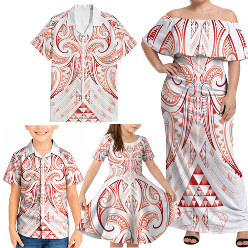 Maori Rugby Custom Ngaru Mangopare Family Matching Off Shoulder Maxi Dress and Hawaiian Shirt Whero Niho Taniwha Motif
