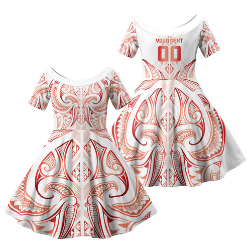 Maori Rugby Custom Ngaru Mangopare Family Matching Off Shoulder Maxi Dress and Hawaiian Shirt Whero Niho Taniwha Motif