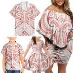Maori Rugby Custom Ngaru Mangopare Family Matching Off Shoulder Short Dress and Hawaiian Shirt Whero Niho Taniwha Motif