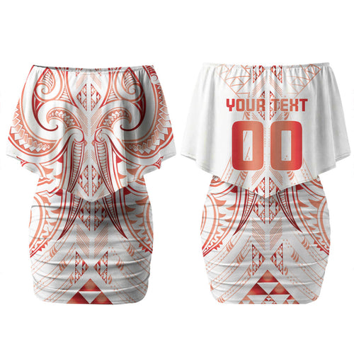 Maori Rugby Custom Ngaru Mangopare Family Matching Off Shoulder Short Dress and Hawaiian Shirt Whero Niho Taniwha Motif