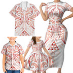 Maori Rugby Custom Ngaru Mangopare Family Matching Short Sleeve Bodycon Dress and Hawaiian Shirt Whero Niho Taniwha Motif
