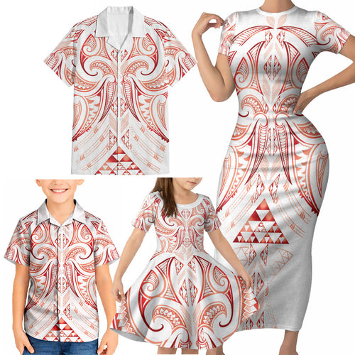 Maori Rugby Custom Ngaru Mangopare Family Matching Short Sleeve Bodycon Dress and Hawaiian Shirt Whero Niho Taniwha Motif
