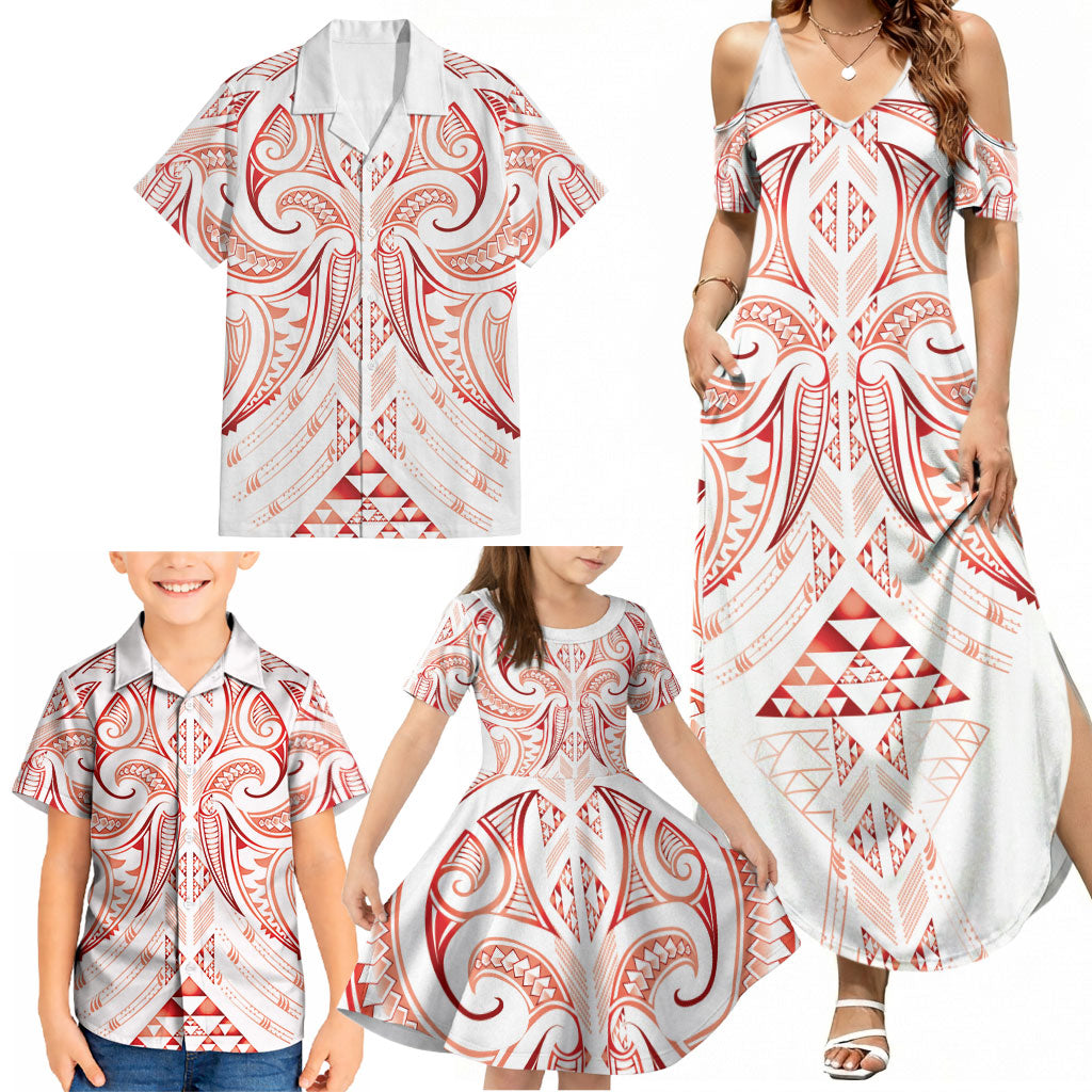 Maori Rugby Custom Ngaru Mangopare Family Matching Summer Maxi Dress and Hawaiian Shirt Whero Niho Taniwha Motif