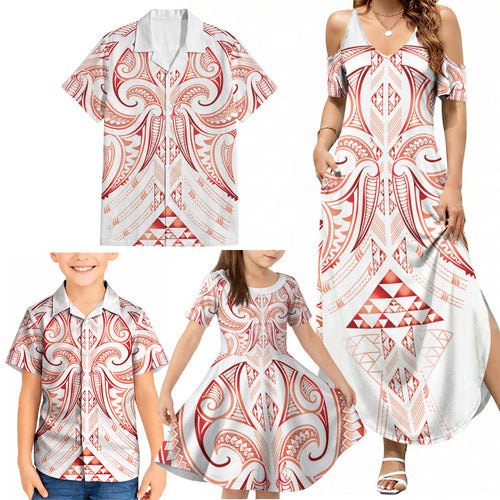 Maori Rugby Custom Ngaru Mangopare Family Matching Summer Maxi Dress and Hawaiian Shirt Whero Niho Taniwha Motif
