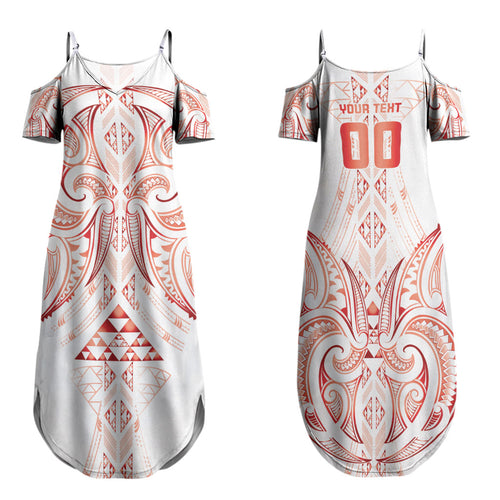 Maori Rugby Custom Ngaru Mangopare Family Matching Summer Maxi Dress and Hawaiian Shirt Whero Niho Taniwha Motif