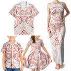 Maori Rugby Custom Ngaru Mangopare Family Matching Tank Maxi Dress and Hawaiian Shirt Whero Niho Taniwha Motif