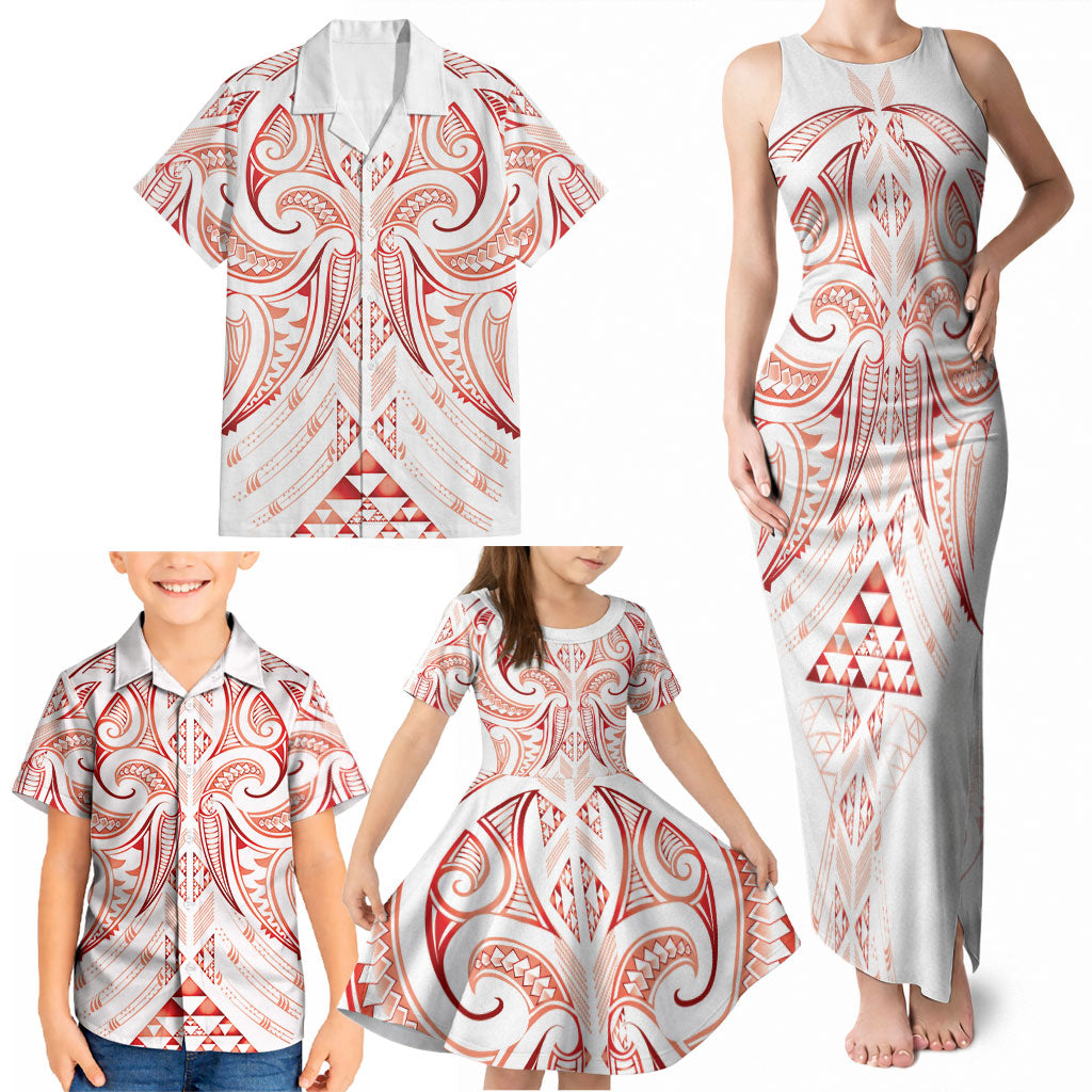 Maori Rugby Custom Ngaru Mangopare Family Matching Tank Maxi Dress and Hawaiian Shirt Whero Niho Taniwha Motif