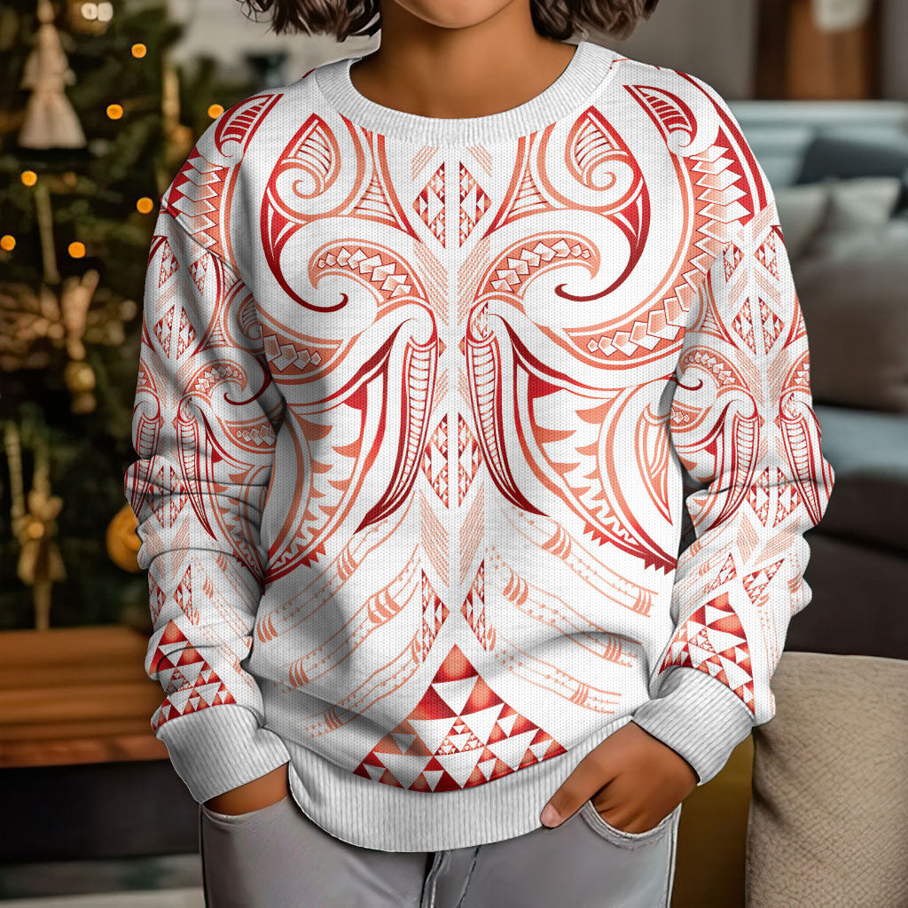 Maori Rugby Custom Ngaru Mangopare Kid Ugly Christmas Sweater Whero Niho Taniwha Motif