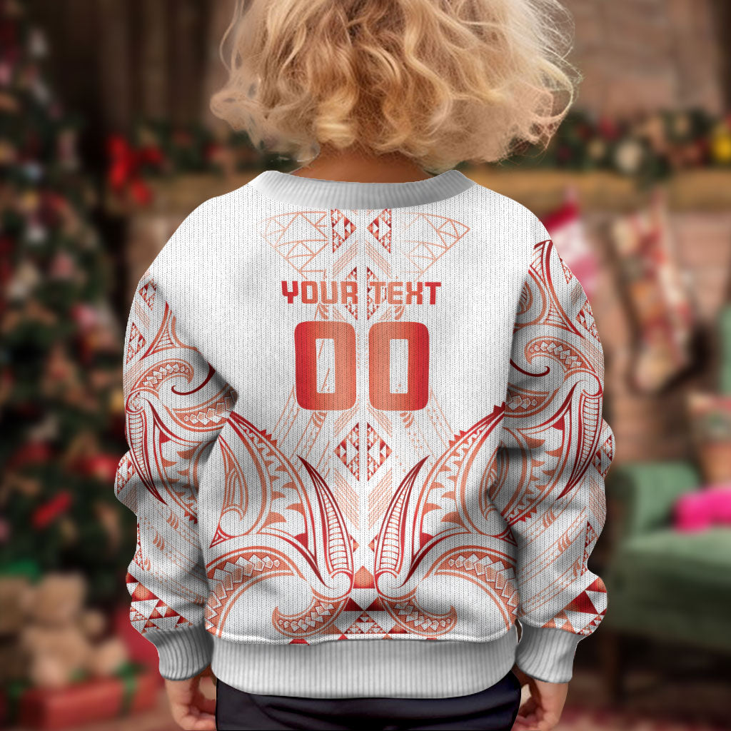 Maori Rugby Custom Ngaru Mangopare Kid Ugly Christmas Sweater Whero Niho Taniwha Motif