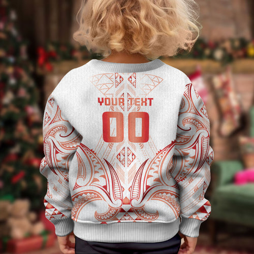 Maori Rugby Custom Ngaru Mangopare Kid Ugly Christmas Sweater Whero Niho Taniwha Motif
