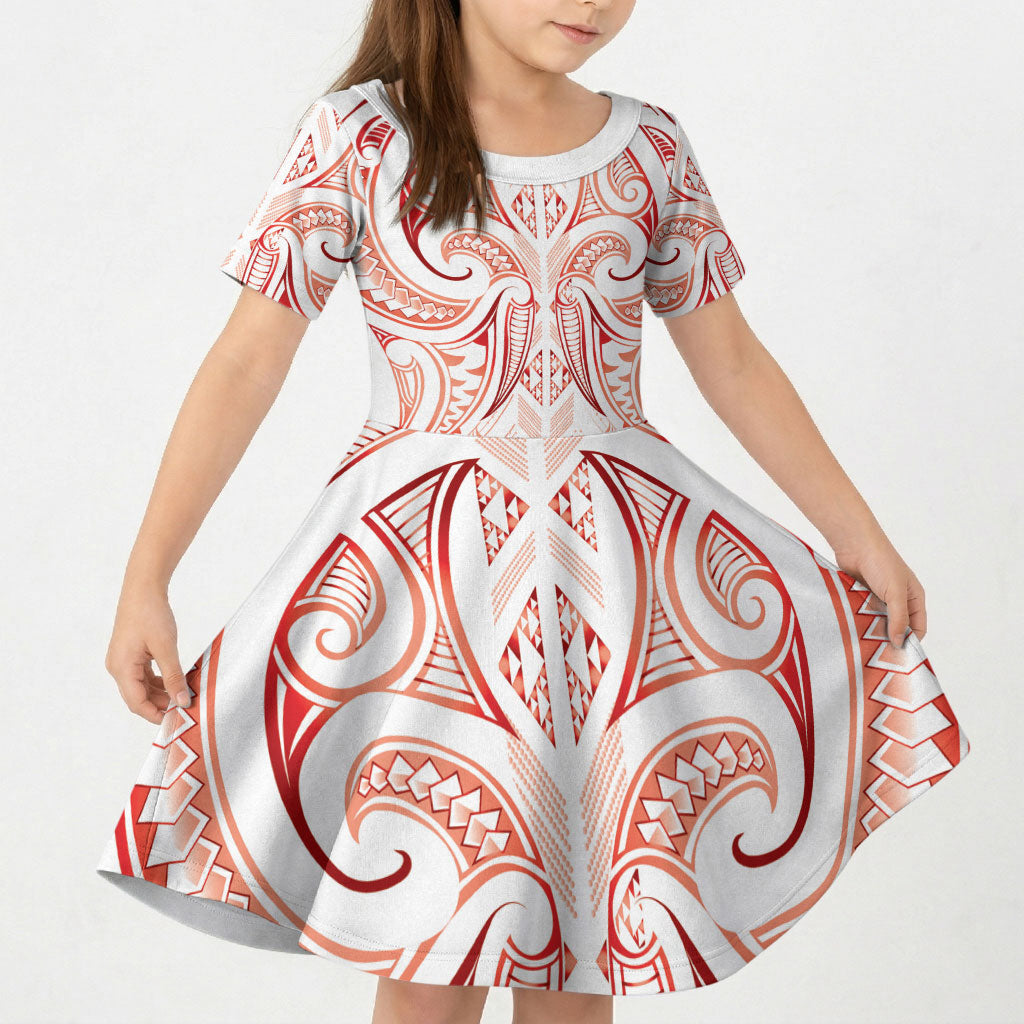Maori Rugby Custom Ngaru Mangopare Kid Short Sleeve Dress Whero Niho Taniwha Motif