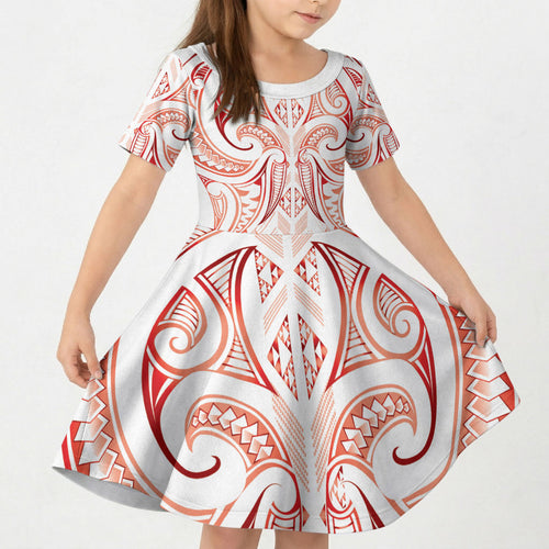 Maori Rugby Custom Ngaru Mangopare Kid Short Sleeve Dress Whero Niho Taniwha Motif
