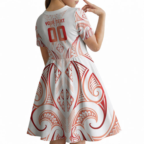 Maori Rugby Custom Ngaru Mangopare Kid Short Sleeve Dress Whero Niho Taniwha Motif