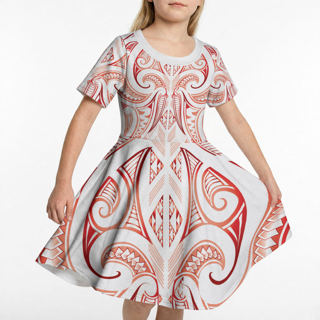 Maori Rugby Custom Ngaru Mangopare Kid Short Sleeve Dress Whero Niho Taniwha Motif