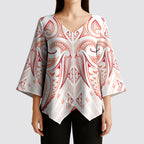 Maori Rugby Custom Ngaru Mangopare Kimono Sleeve Blouse Whero Niho Taniwha Motif