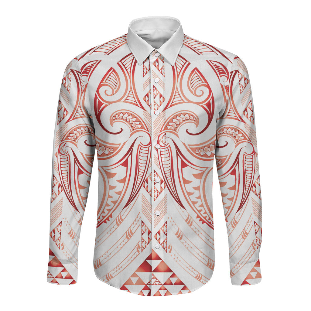 Maori Rugby Custom Ngaru Mangopare Long Sleeve Button Shirt Whero Niho Taniwha Motif