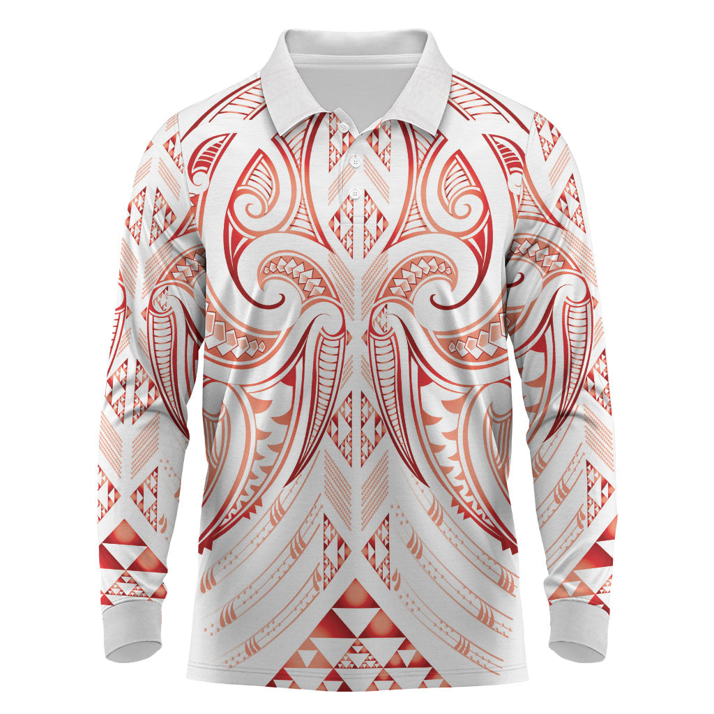 Maori Rugby Custom Ngaru Mangopare Long Sleeve Polo Shirt Whero Niho Taniwha Motif