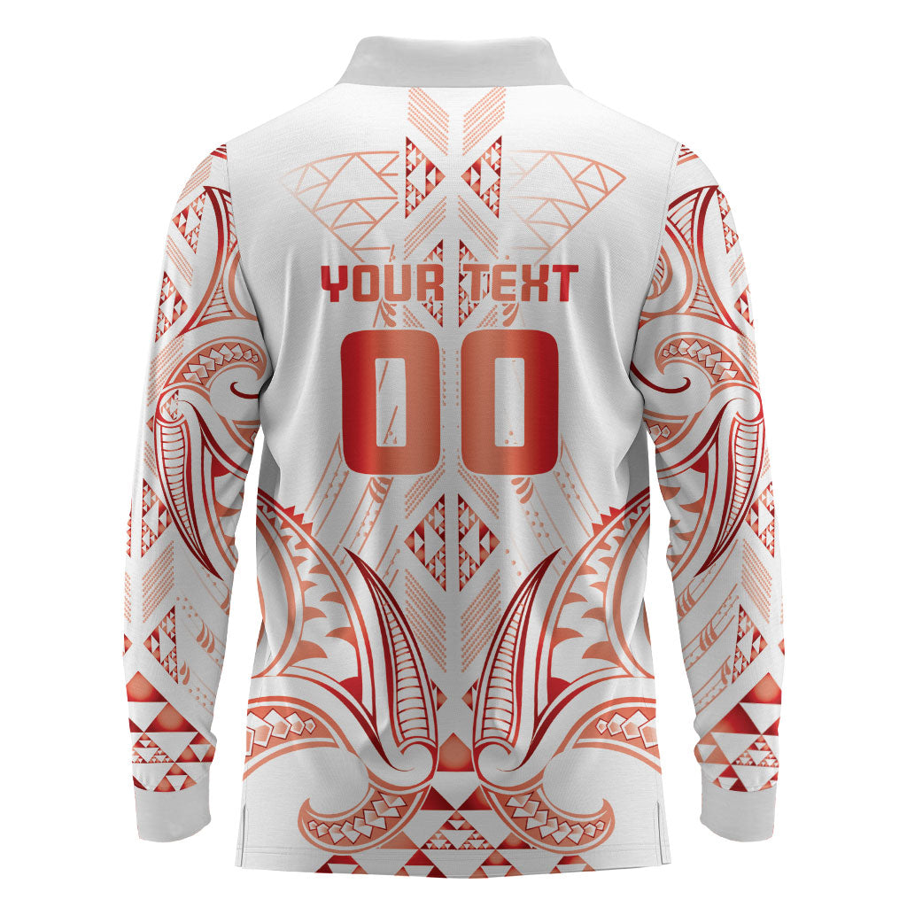 Maori Rugby Custom Ngaru Mangopare Long Sleeve Polo Shirt Whero Niho Taniwha Motif