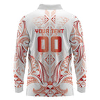 Maori Rugby Custom Ngaru Mangopare Long Sleeve Polo Shirt Whero Niho Taniwha Motif