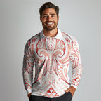 Maori Rugby Custom Ngaru Mangopare Long Sleeve Polo Shirt Whero Niho Taniwha Motif