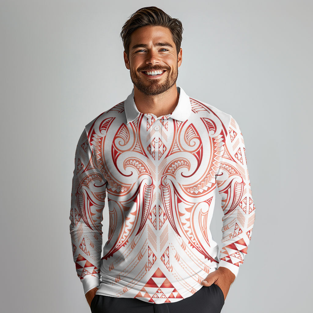 Maori Rugby Custom Ngaru Mangopare Long Sleeve Polo Shirt Whero Niho Taniwha Motif