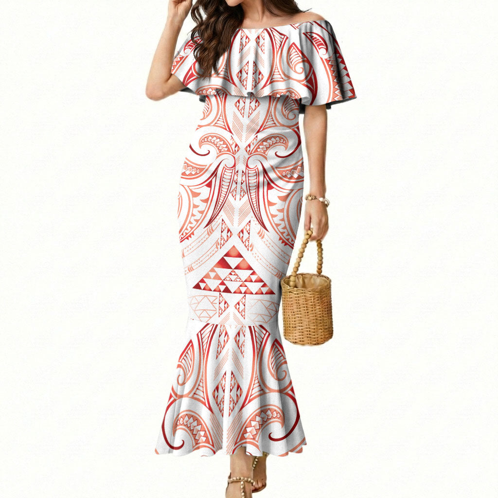 Maori Rugby Custom Ngaru Mangopare Mermaid Dress Whero Niho Taniwha Motif