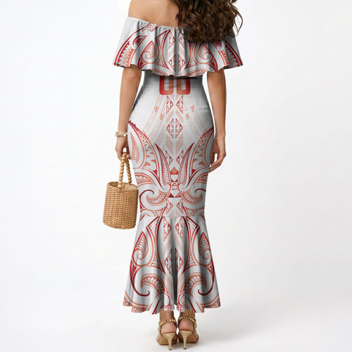Maori Rugby Custom Ngaru Mangopare Mermaid Dress Whero Niho Taniwha Motif