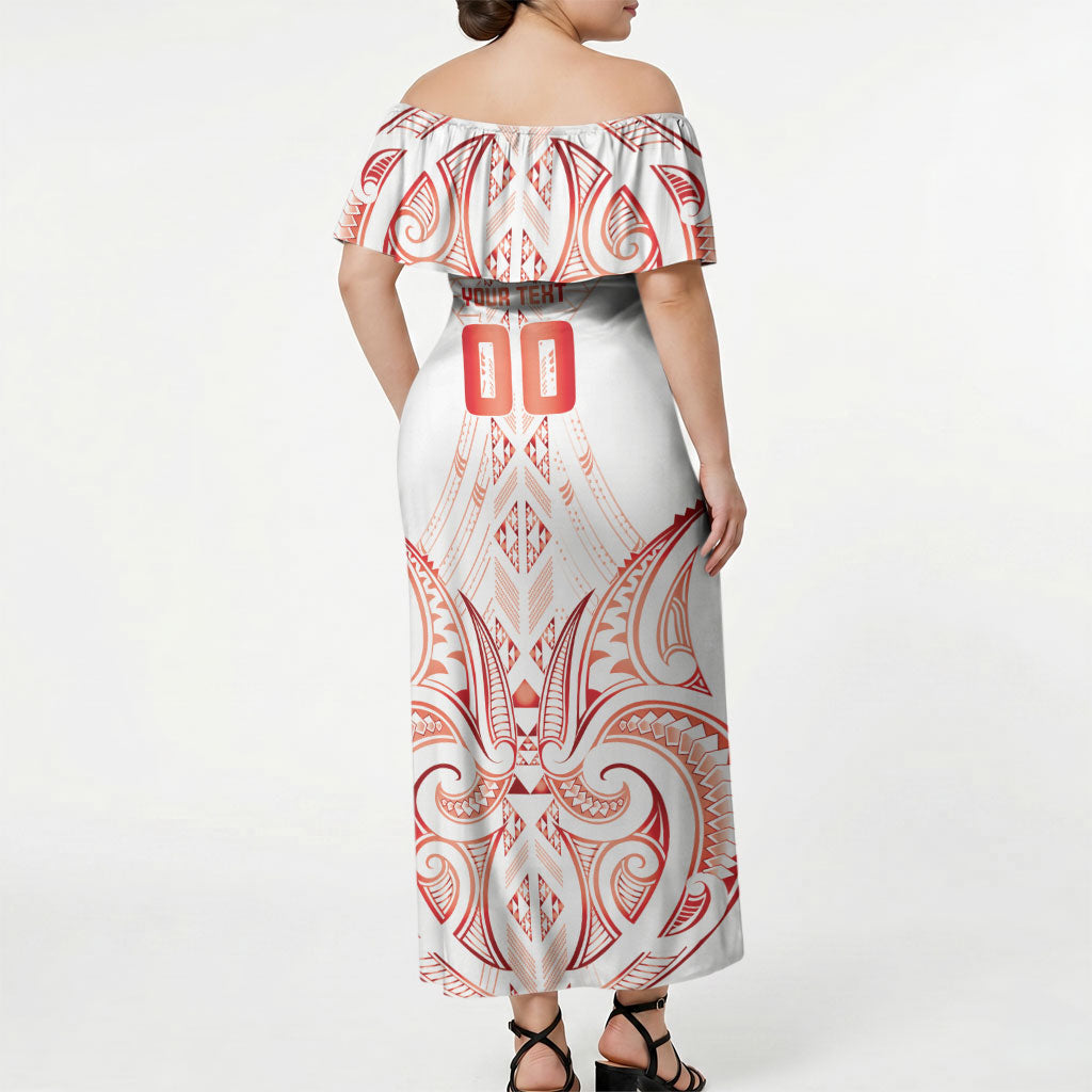 Maori Rugby Custom Ngaru Mangopare Off Shoulder Maxi Dress Whero Niho Taniwha Motif
