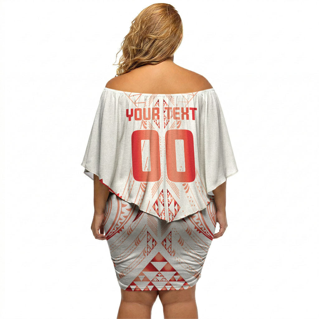 Maori Rugby Custom Ngaru Mangopare Off Shoulder Short Dress Whero Niho Taniwha Motif