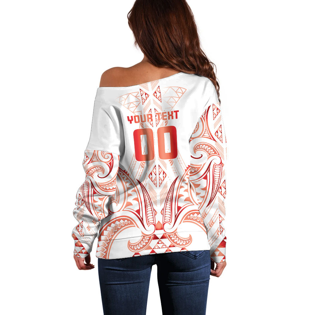 Maori Rugby Custom Ngaru Mangopare Off Shoulder Sweater Whero Niho Taniwha Motif