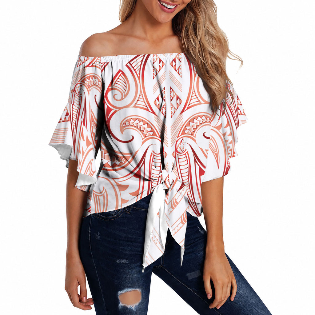Maori Rugby Custom Ngaru Mangopare Off Shoulder Wrap Waist Top Whero Niho Taniwha Motif