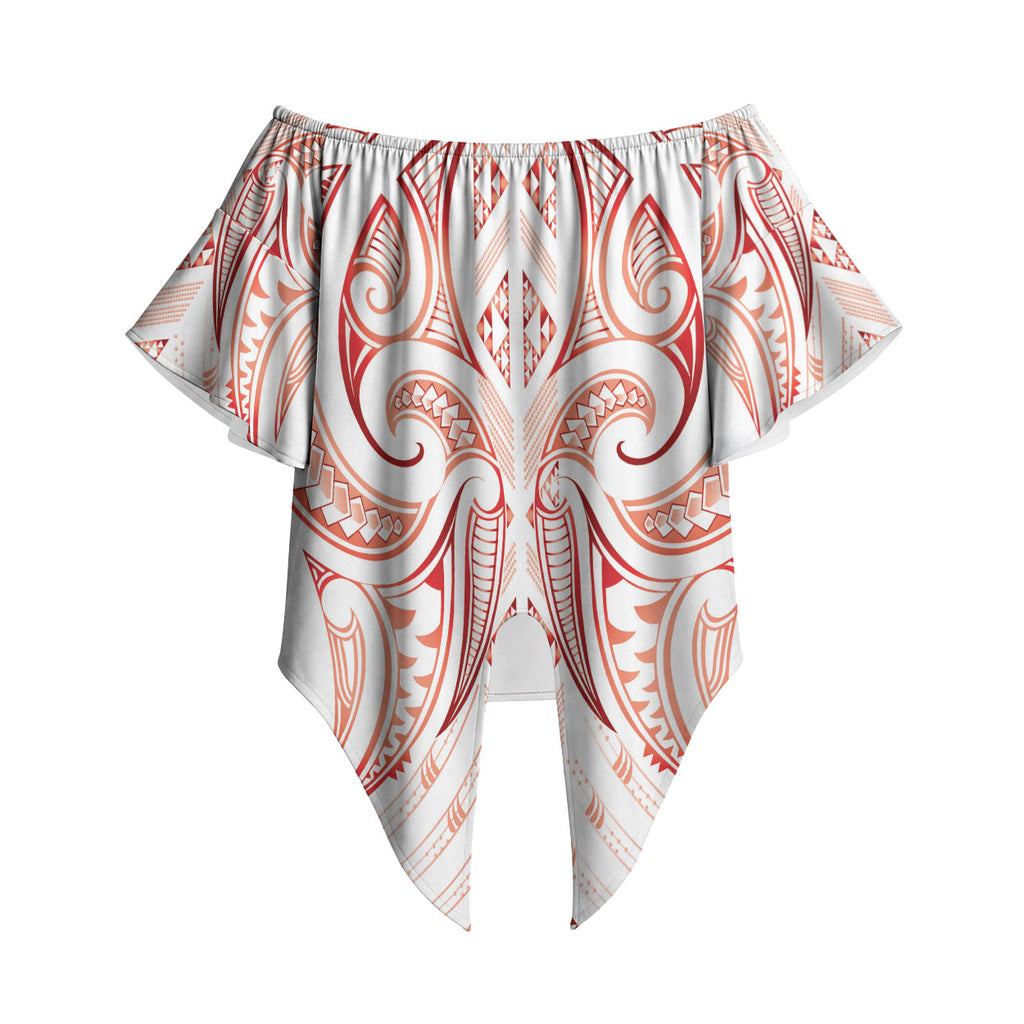 Maori Rugby Custom Ngaru Mangopare Off Shoulder Wrap Waist Top Whero Niho Taniwha Motif