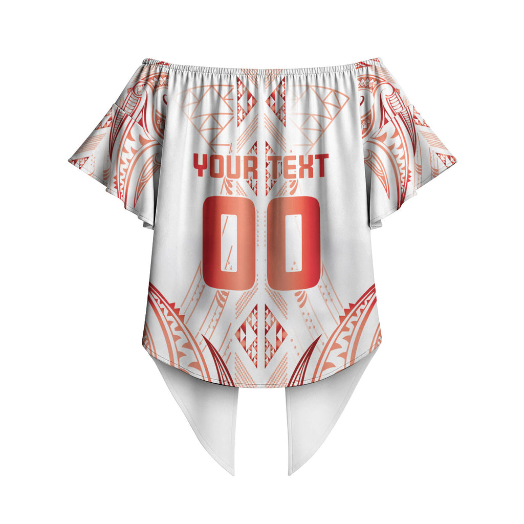 Maori Rugby Custom Ngaru Mangopare Off Shoulder Wrap Waist Top Whero Niho Taniwha Motif