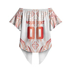 Maori Rugby Custom Ngaru Mangopare Off Shoulder Wrap Waist Top Whero Niho Taniwha Motif