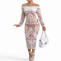 Maori Rugby Custom Ngaru Mangopare Off The Shoulder Long Sleeve Dress Whero Niho Taniwha Motif
