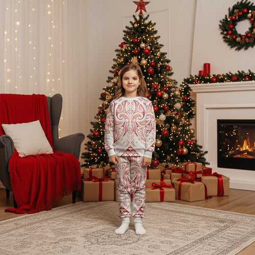 Maori Rugby Custom Ngaru Mangopare Christmas Pajama Set Whero Niho Taniwha Motif