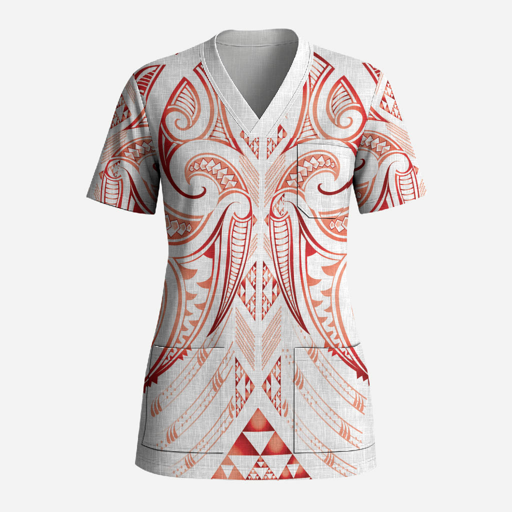 Maori Rugby Custom Ngaru Mangopare Scrub Top Whero Niho Taniwha Motif