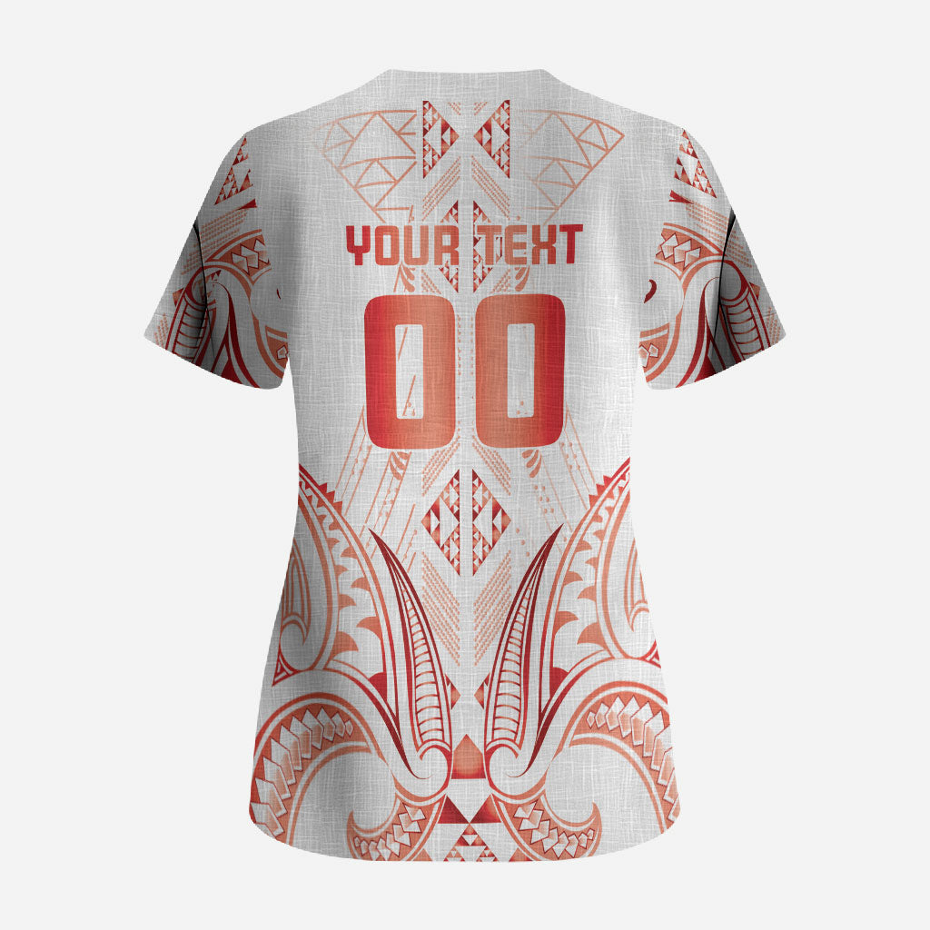 Maori Rugby Custom Ngaru Mangopare Scrub Top Whero Niho Taniwha Motif