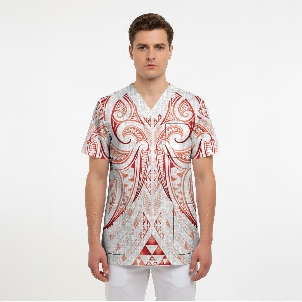 Maori Rugby Custom Ngaru Mangopare Scrub Top Whero Niho Taniwha Motif