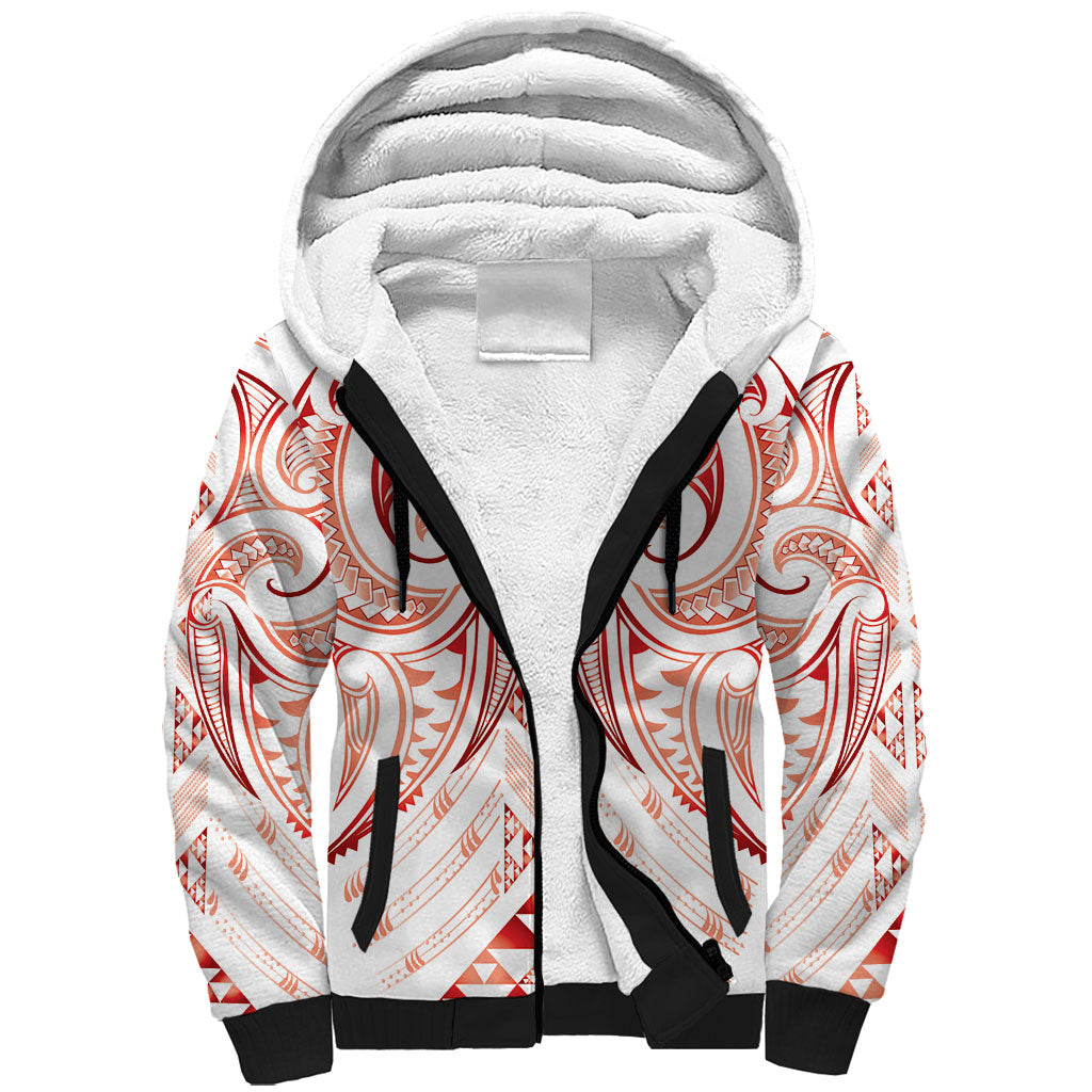 Maori Rugby Custom Ngaru Mangopare Sherpa Hoodie Whero Niho Taniwha Motif