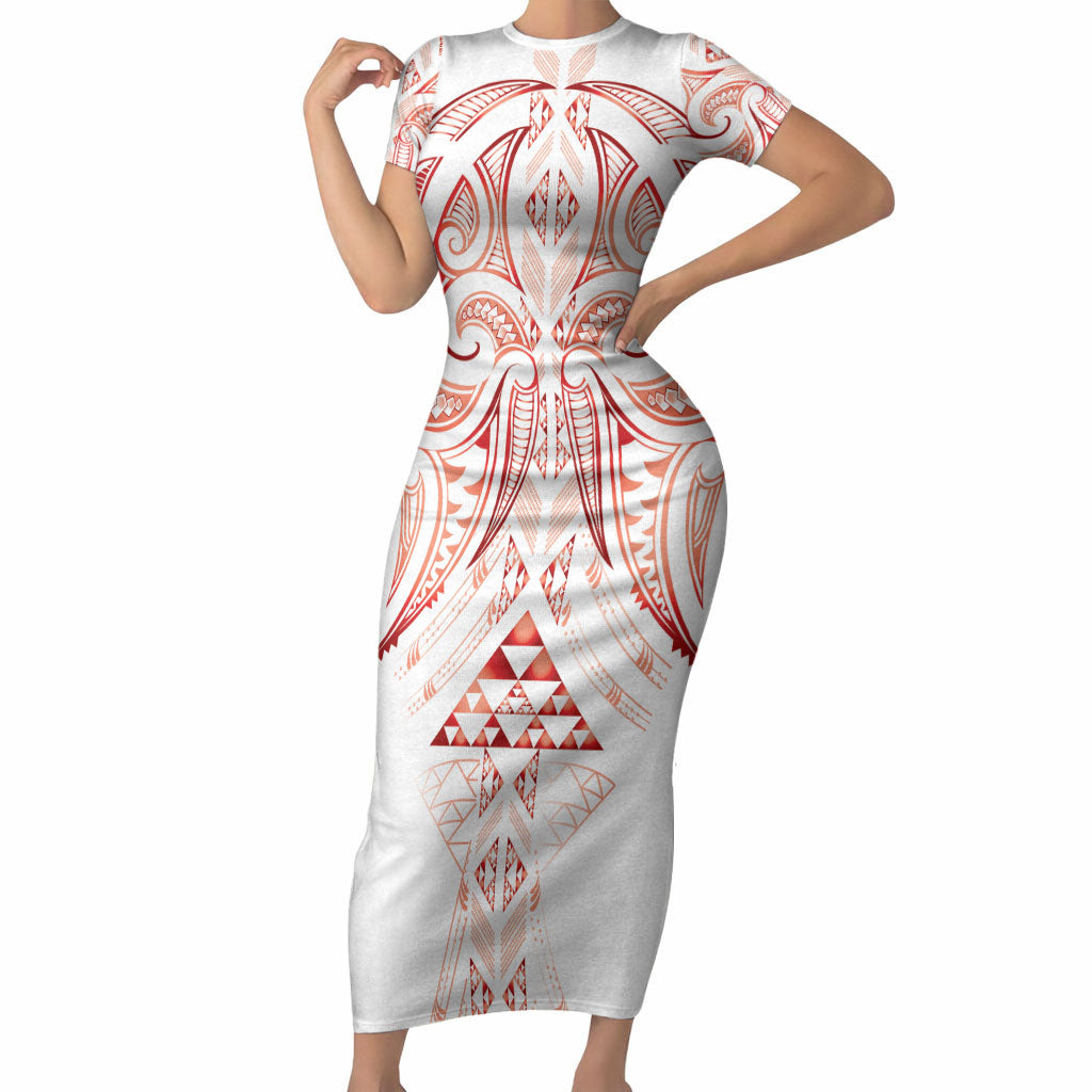 Maori Rugby Custom Ngaru Mangopare Short Sleeve Bodycon Dress Whero Niho Taniwha Motif