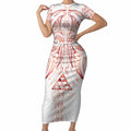 Maori Rugby Custom Ngaru Mangopare Short Sleeve Bodycon Dress Whero Niho Taniwha Motif