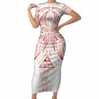 Maori Rugby Custom Ngaru Mangopare Short Sleeve Bodycon Dress Whero Niho Taniwha Motif