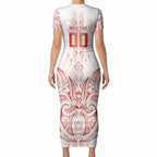 Maori Rugby Custom Ngaru Mangopare Short Sleeve Bodycon Dress Whero Niho Taniwha Motif