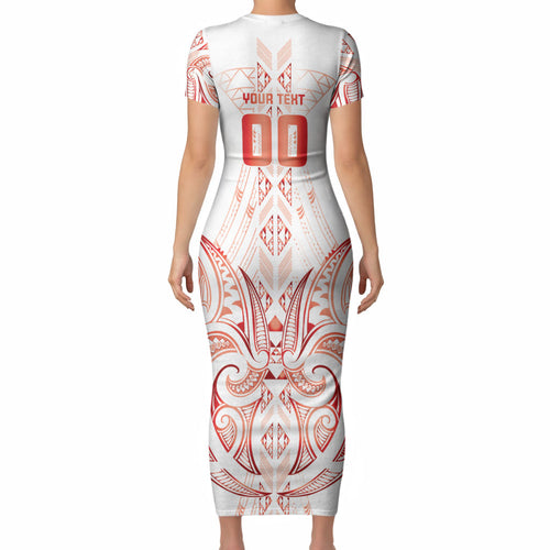 Maori Rugby Custom Ngaru Mangopare Short Sleeve Bodycon Dress Whero Niho Taniwha Motif