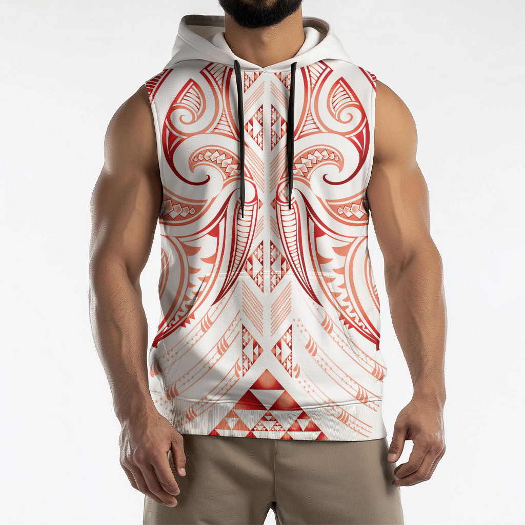Maori Rugby Custom Ngaru Mangopare Sleeveless Hoodie Whero Niho Taniwha Motif