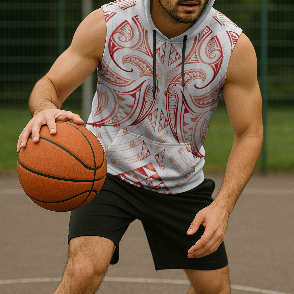 Maori Rugby Custom Ngaru Mangopare Sleeveless Hoodie Whero Niho Taniwha Motif