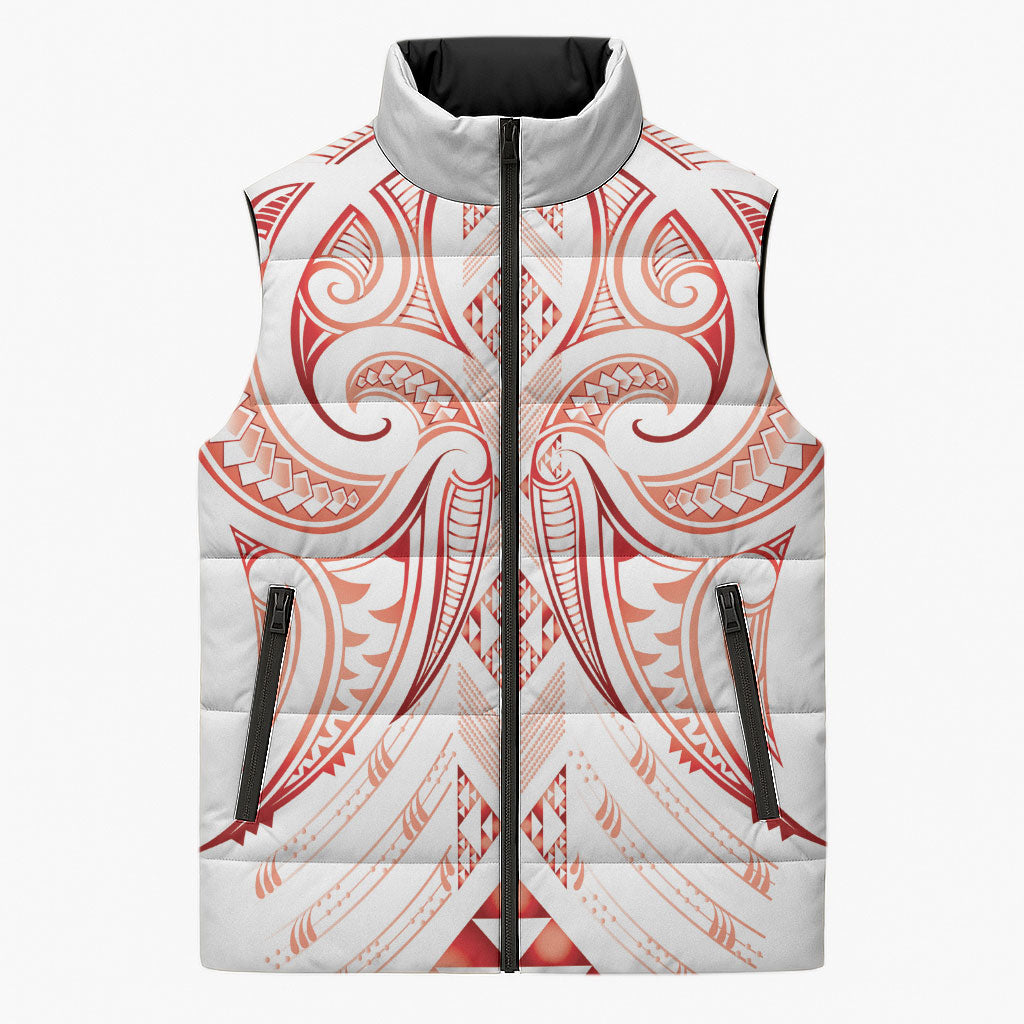 Maori Rugby Custom Ngaru Mangopare Sleeveless Puffer Jacket Whero Niho Taniwha Motif