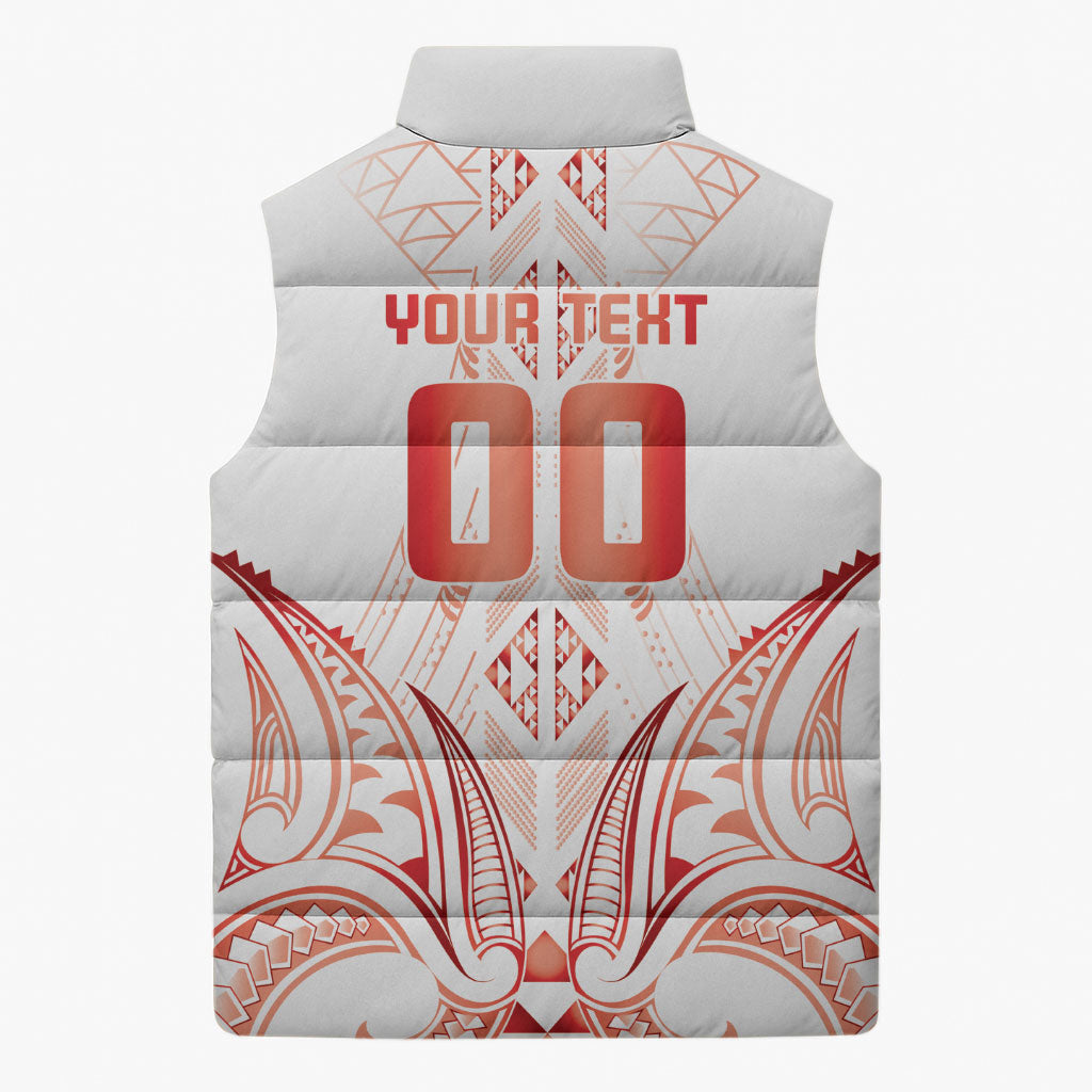 Maori Rugby Custom Ngaru Mangopare Sleeveless Puffer Jacket Whero Niho Taniwha Motif